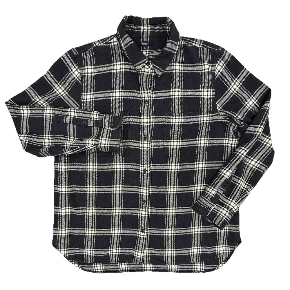 Madewell Top Women's Large Plaid Black Flannel Classic Ex-Boyfriend Shirt